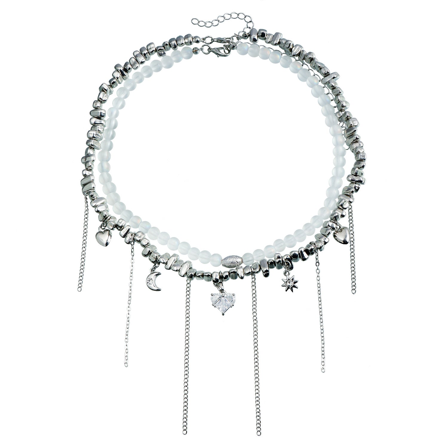 2pc Beaded Celestial Charm Heart Necklace