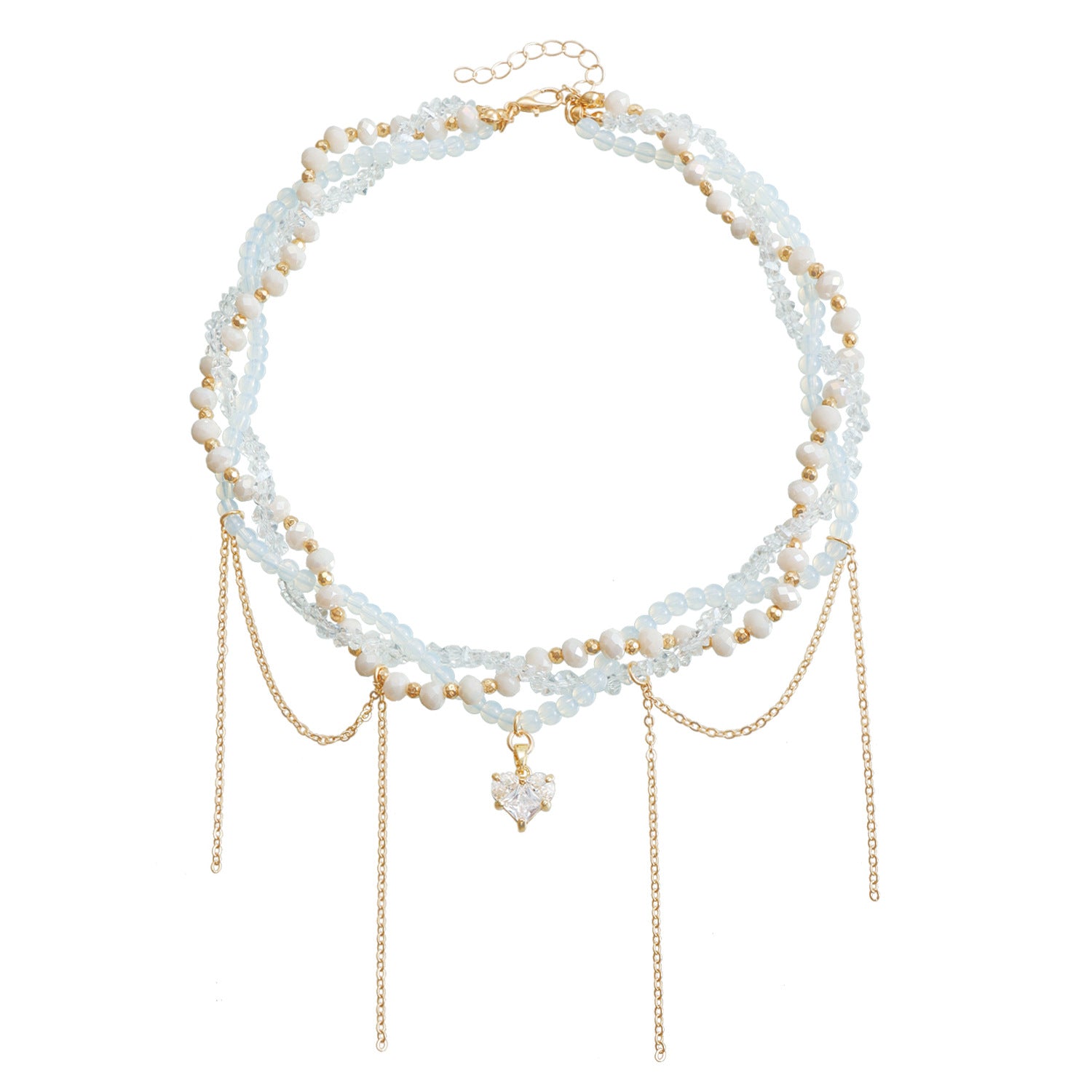 Intertwined Beaded Crystal Heart Necklace