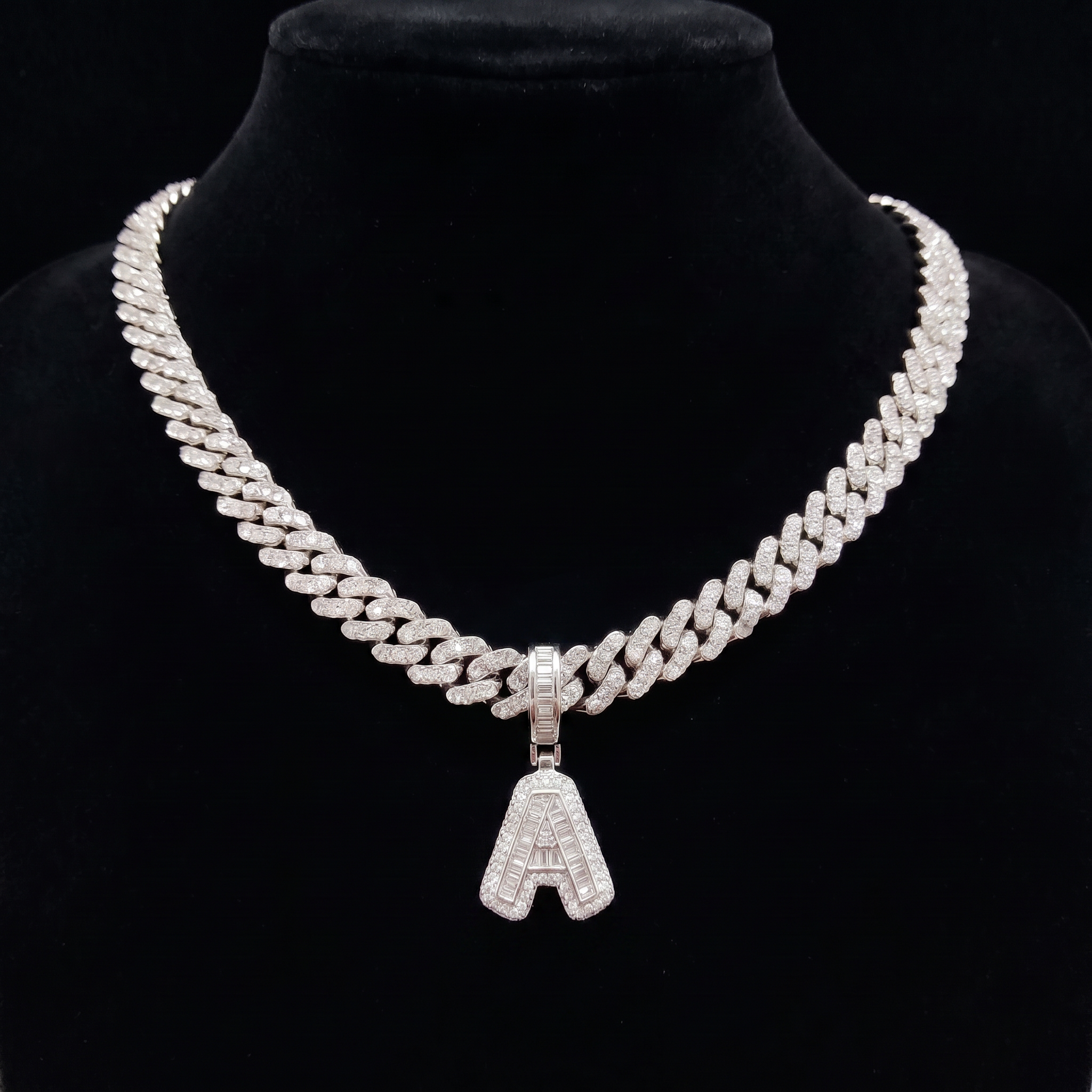Chunky Diamond Accented Cuban Link Initial Necklace