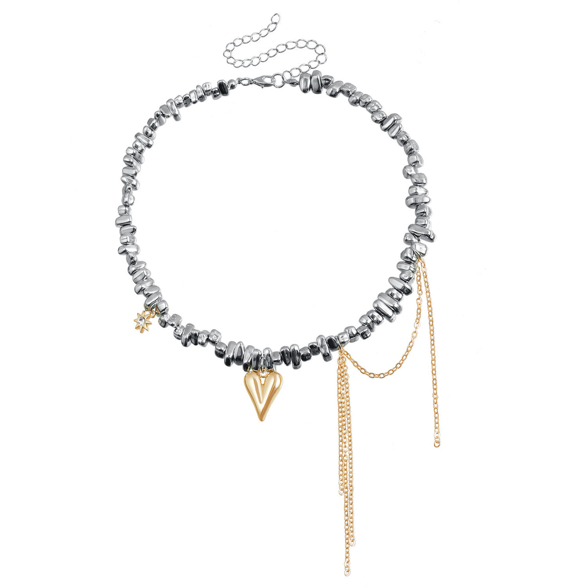 Irregular Beaded Heart Charm Necklace