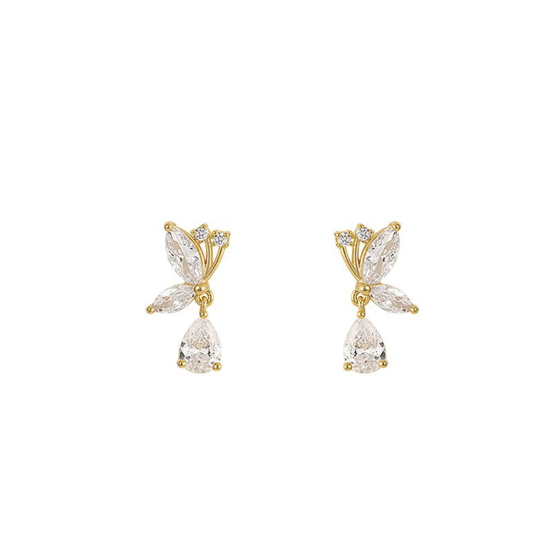 Dainty Butterfly Crystal Droplet Earrings