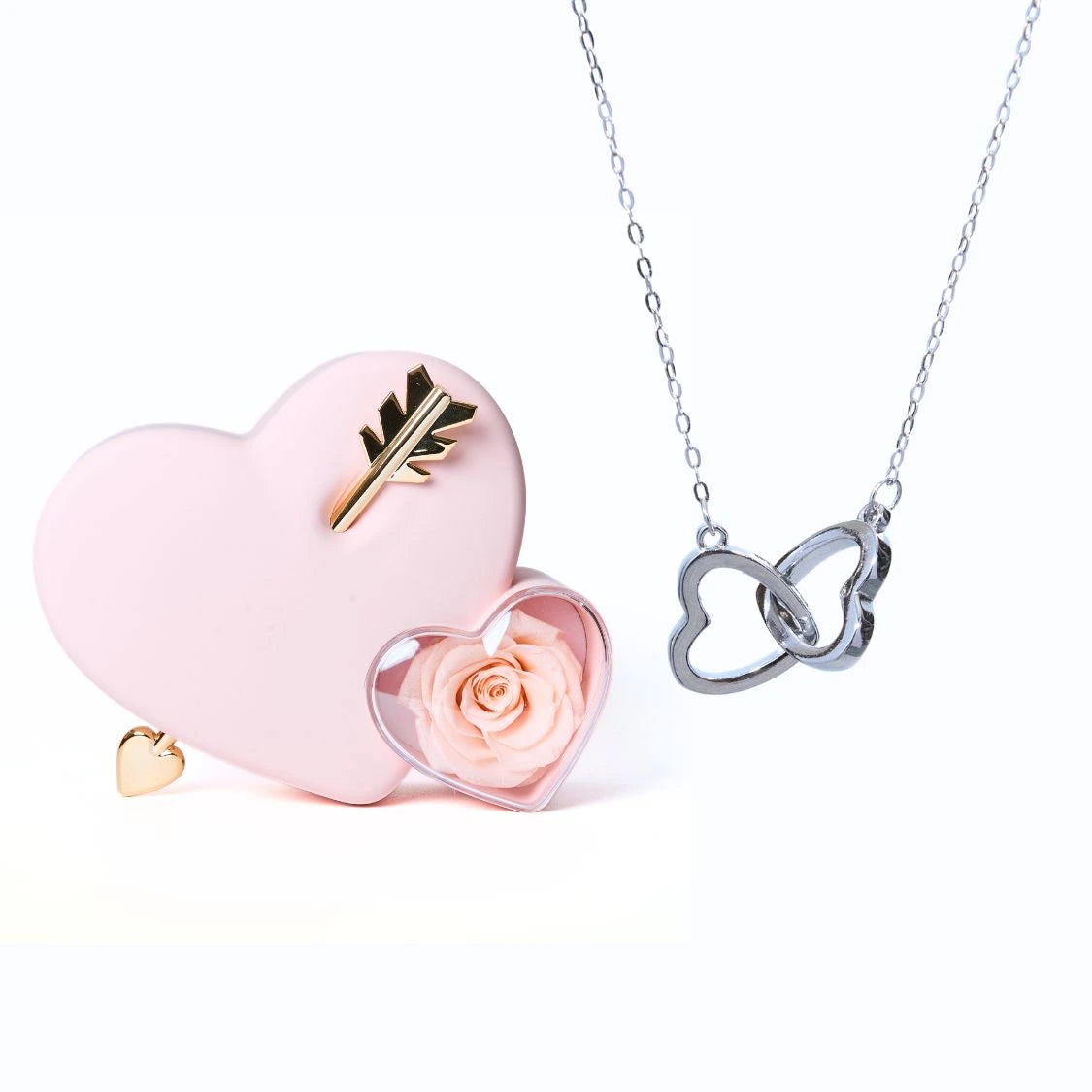 Eternal Love Box Dual Hearts Engraved Necklace