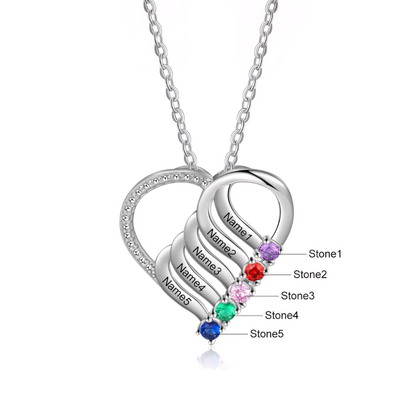 Personalized Name & Birthstone Heart Striped Pendant Necklace