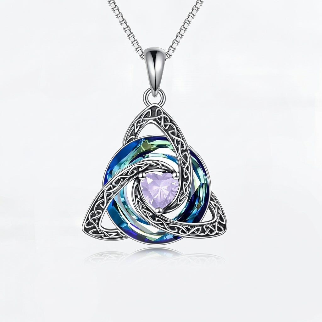 Trinity Knot Heart Birthstone Pendant Necklace