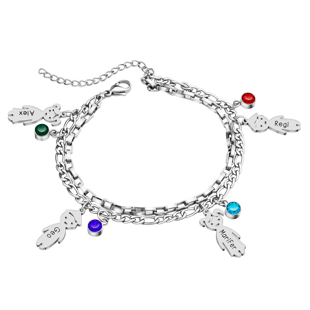 Stacked Family Charm & Birthstone Bracelet