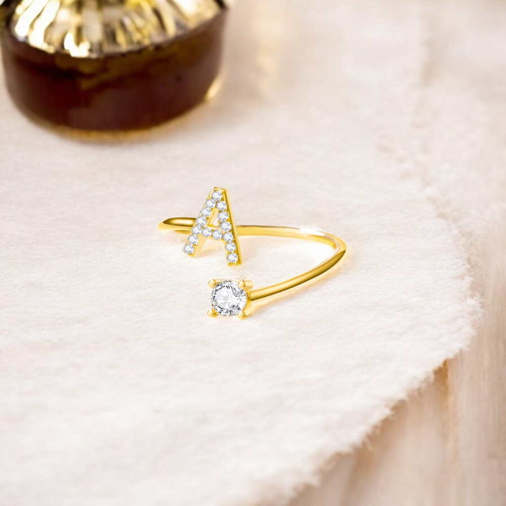 Adjustable Dainty Diamond Letter Initial Ring