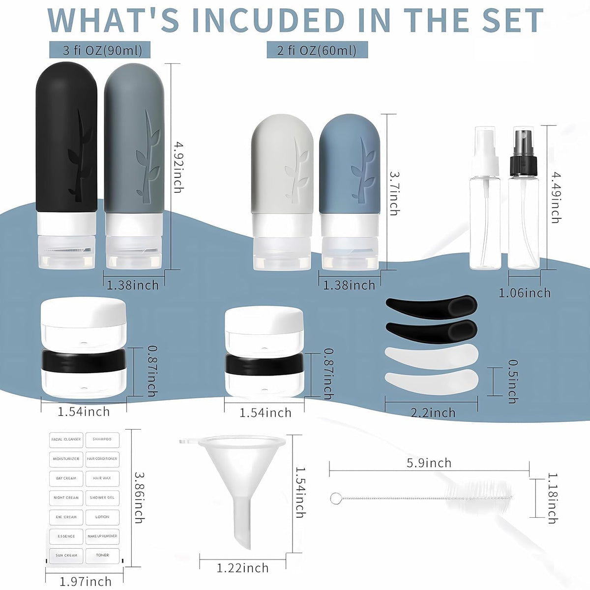 18pc TSA Toiletry Travel Bottles