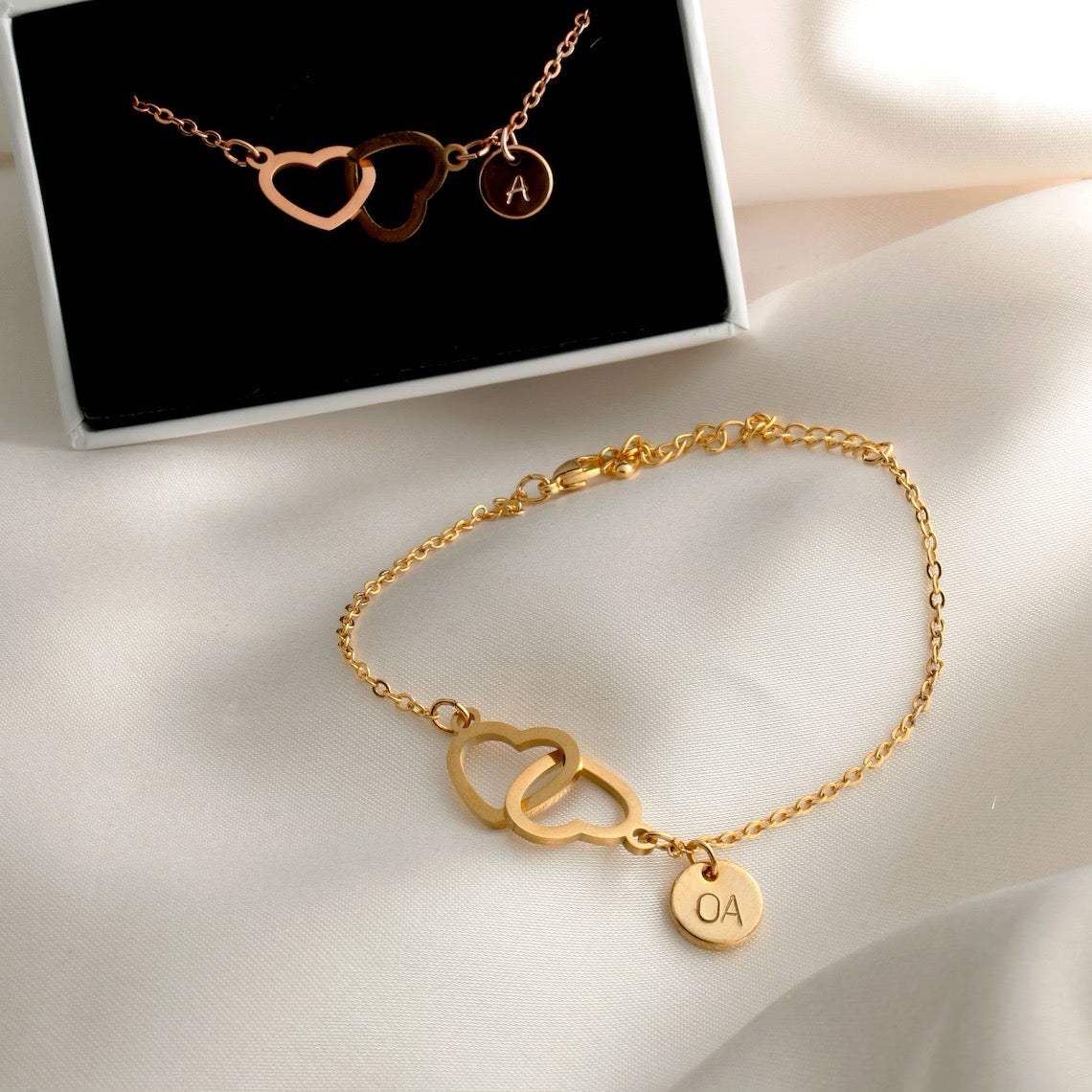 Intertwined Love Hearts Letter Initial Bracelet & Necklace