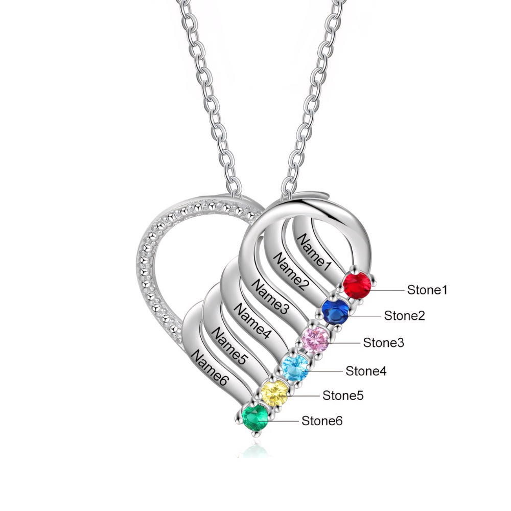 Personalized Name & Birthstone Heart Striped Pendant Necklace