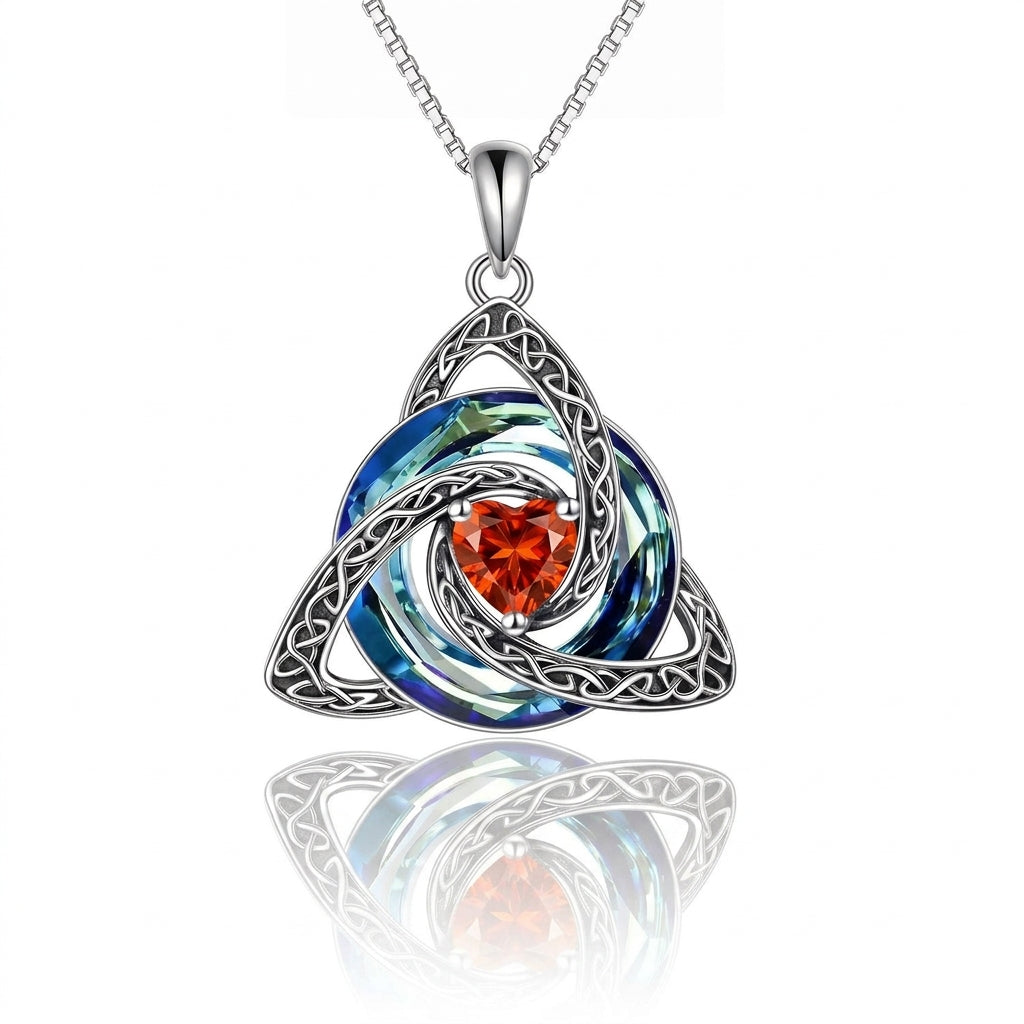 Trinity Knot Heart Birthstone Pendant Necklace
