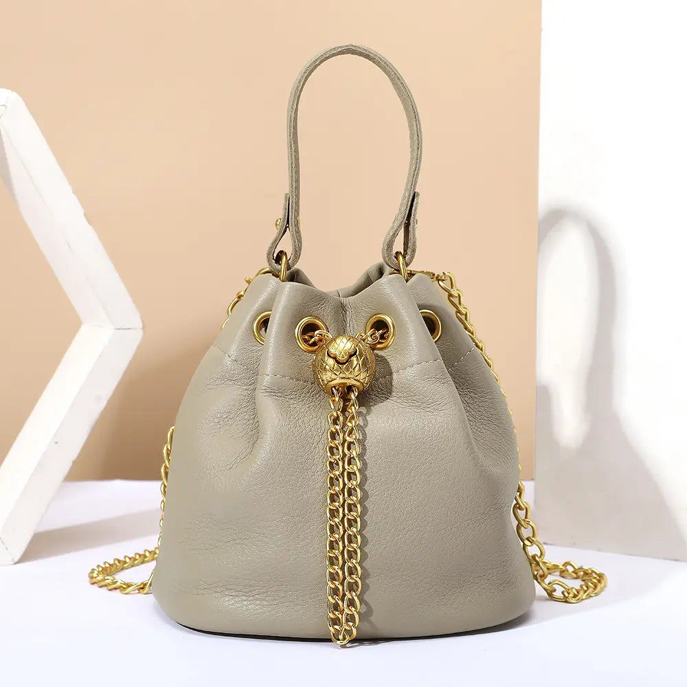 Mini Leather Drawstring Bucket Handbag
