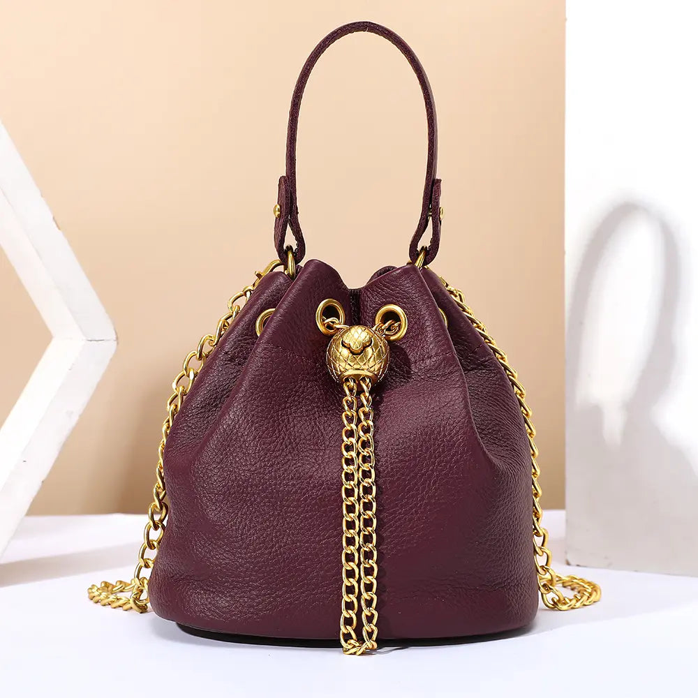 Mini Leather Drawstring Bucket Handbag