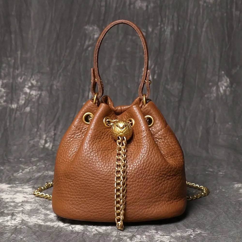Mini Leather Drawstring Bucket Handbag