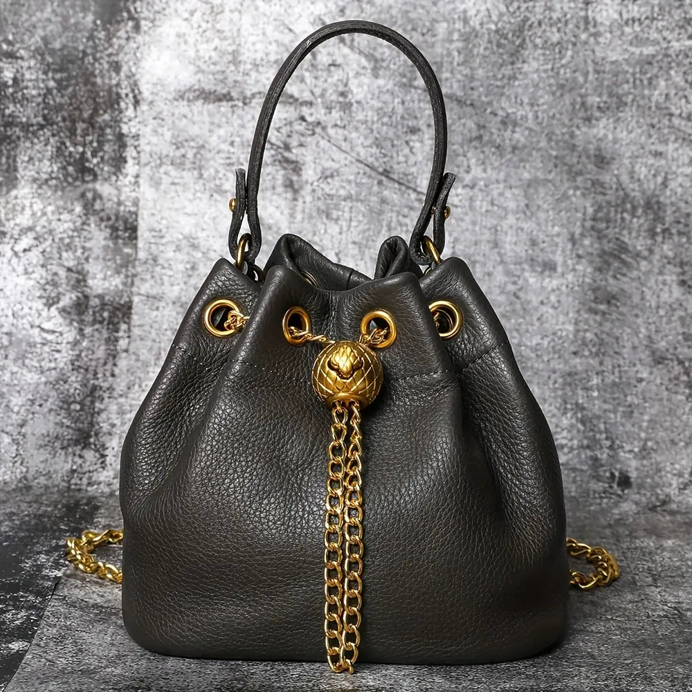 Mini Leather Drawstring Bucket Handbag