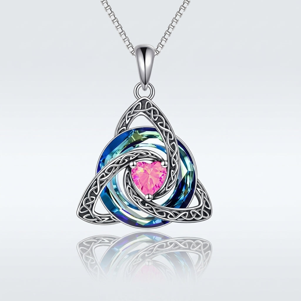 Trinity Knot Heart Birthstone Pendant Necklace