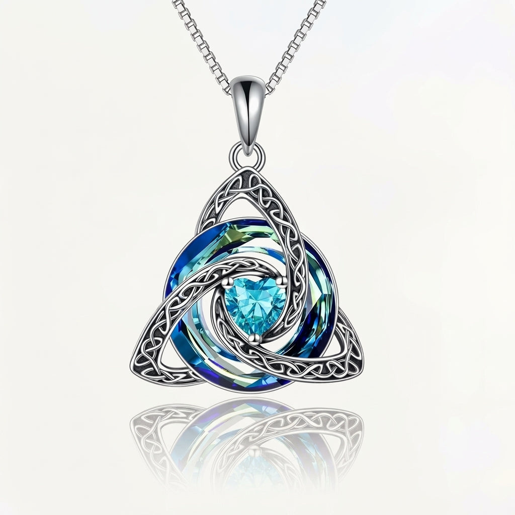 Trinity Knot Heart Birthstone Pendant Necklace