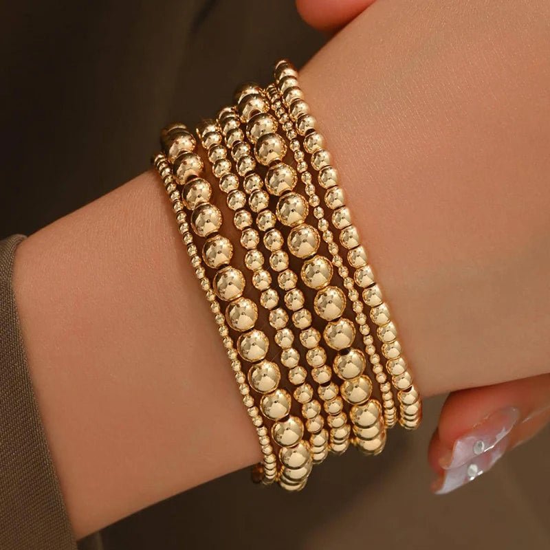 7pcs Gold Beaded Bracelet Stack - Veinci