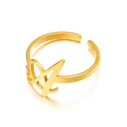 Adjustable Italic Cursive Letter Initial Ring