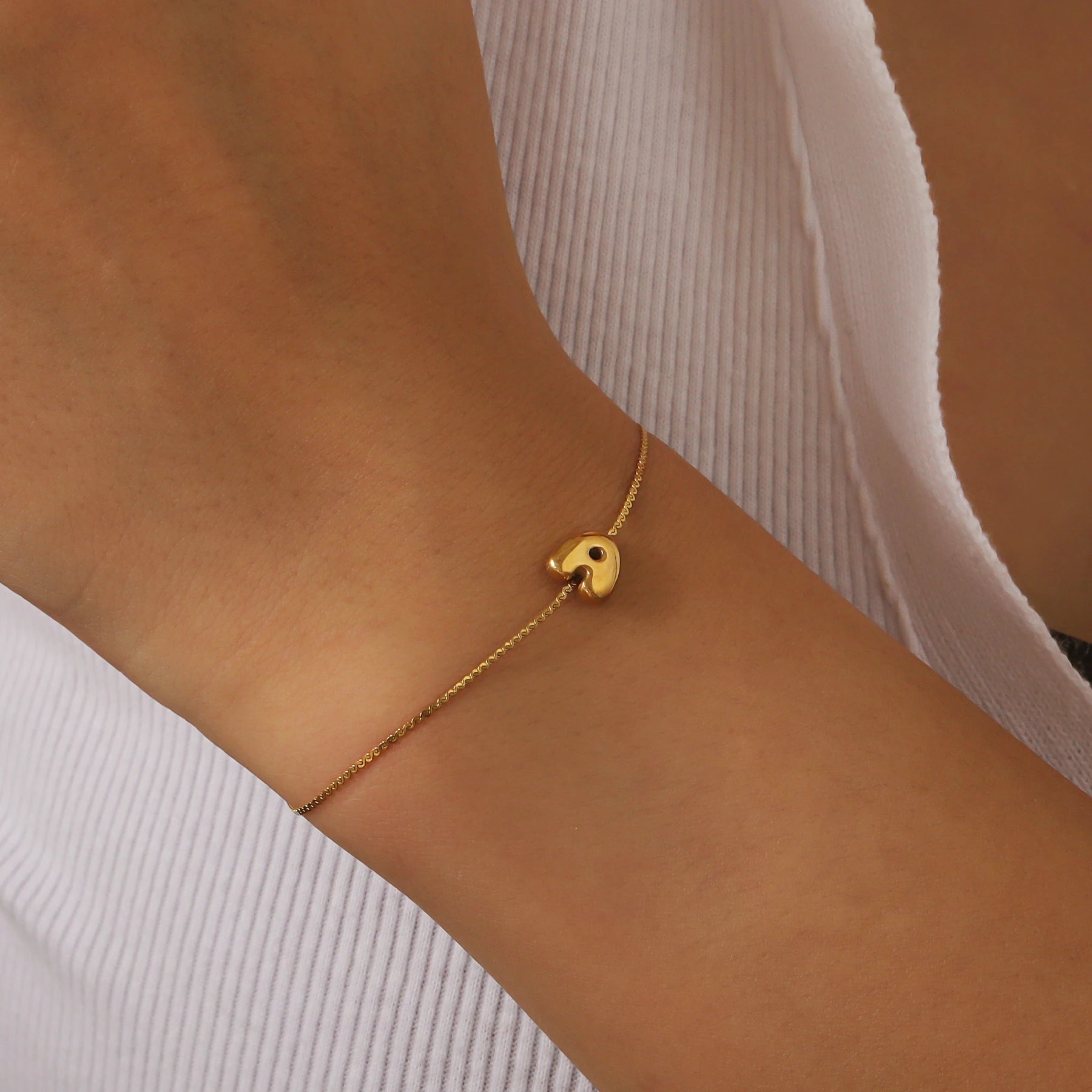 Dainty Bubble Letter Initial Bracelet