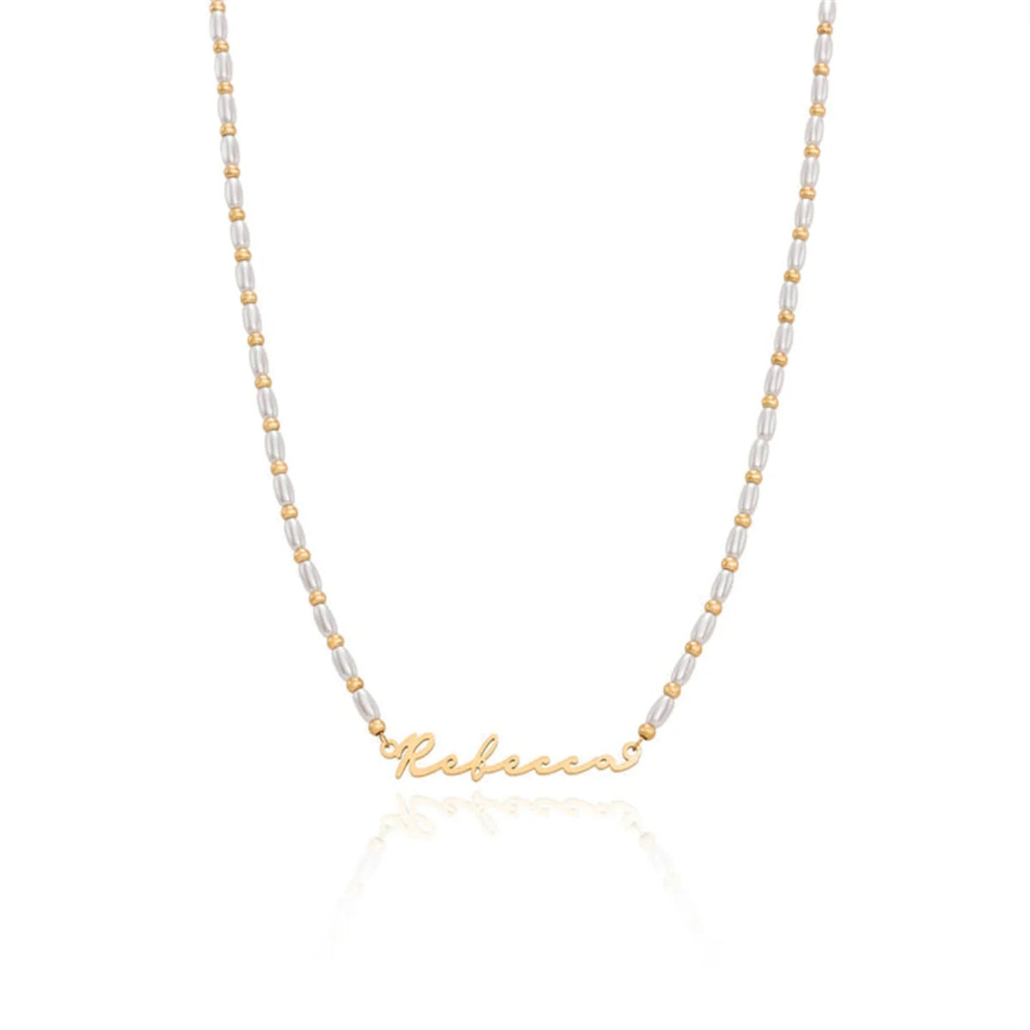 Personalized Pearl & Accented Name Necklace