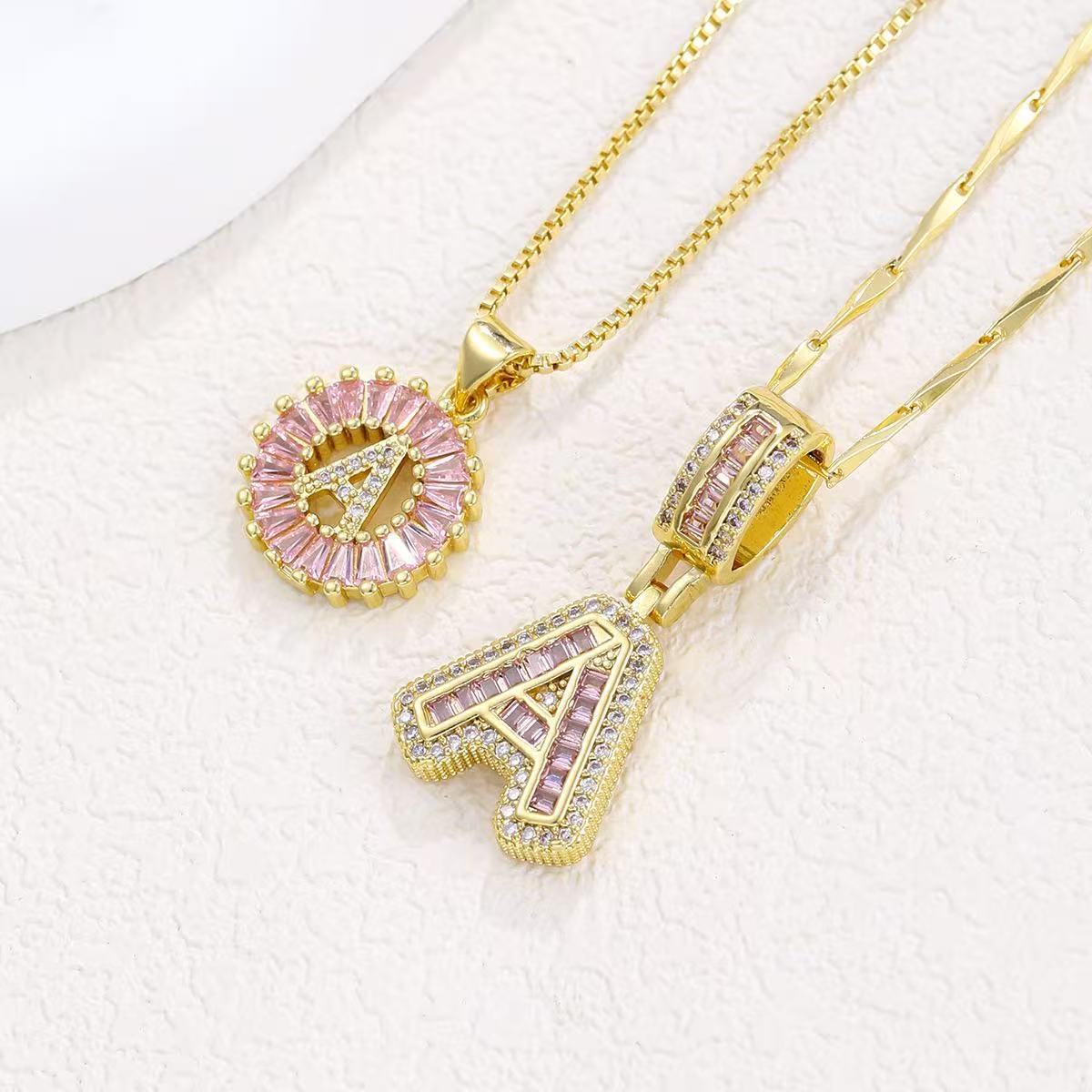 2pc 14k Diamond Letter Initial Necklaces (Limited Pink Edition)