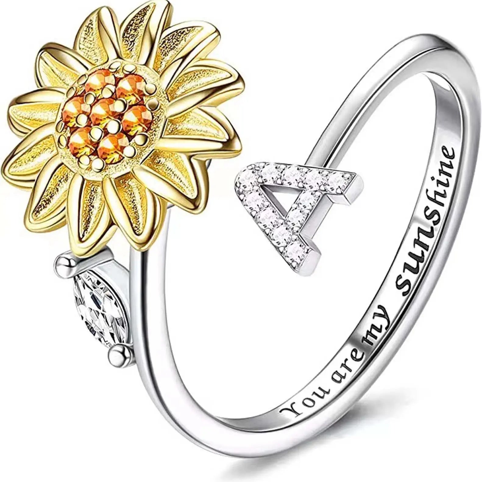 Spinning Sunflower "You Are My Sunshine" Initial Ring