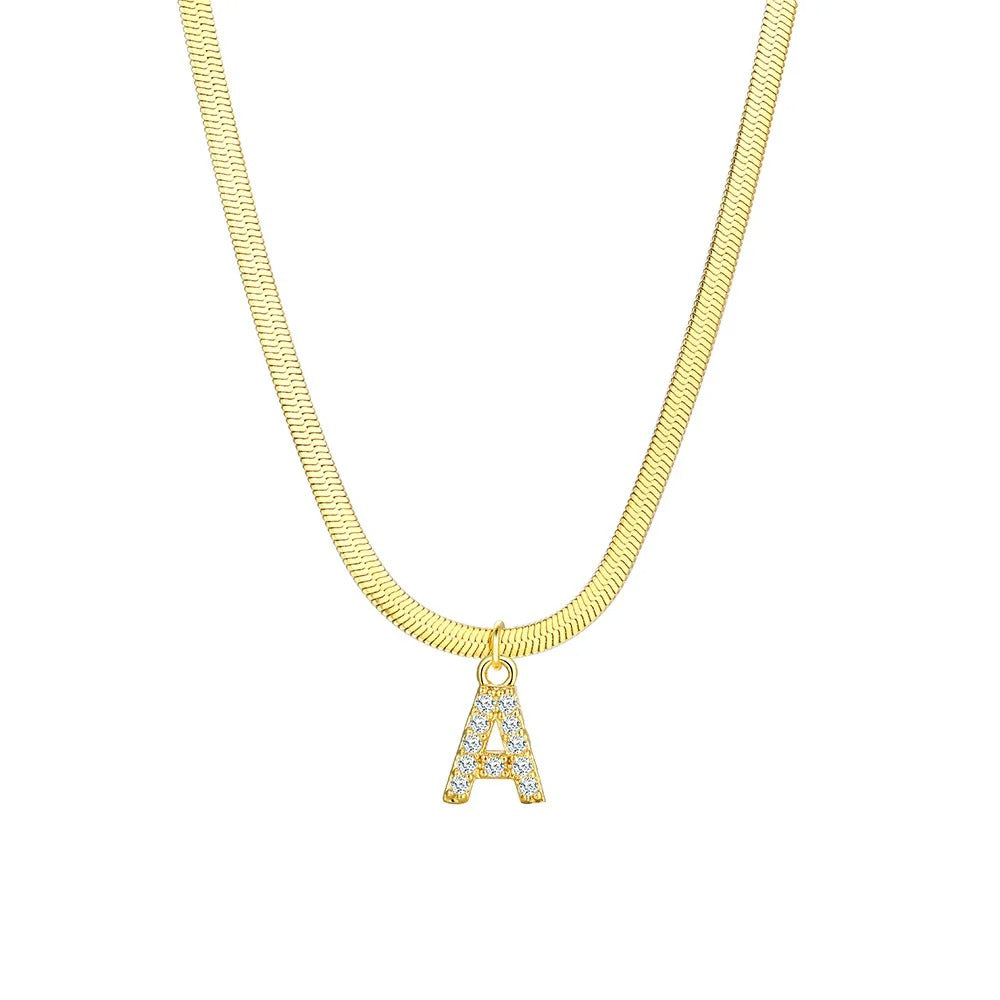 Dainty Diamond Letter Initial Herringbone Necklace