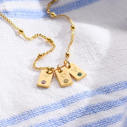 Personalized Initial Birthstone Charm Satellite Chain Necklace