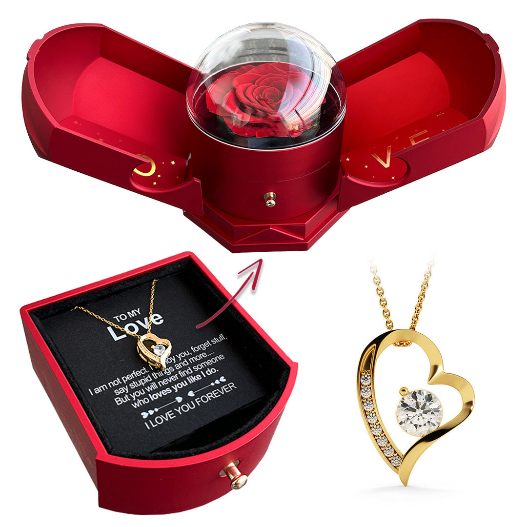 Eternal Rose Box "To My Love" With Diamond Heart Necklace