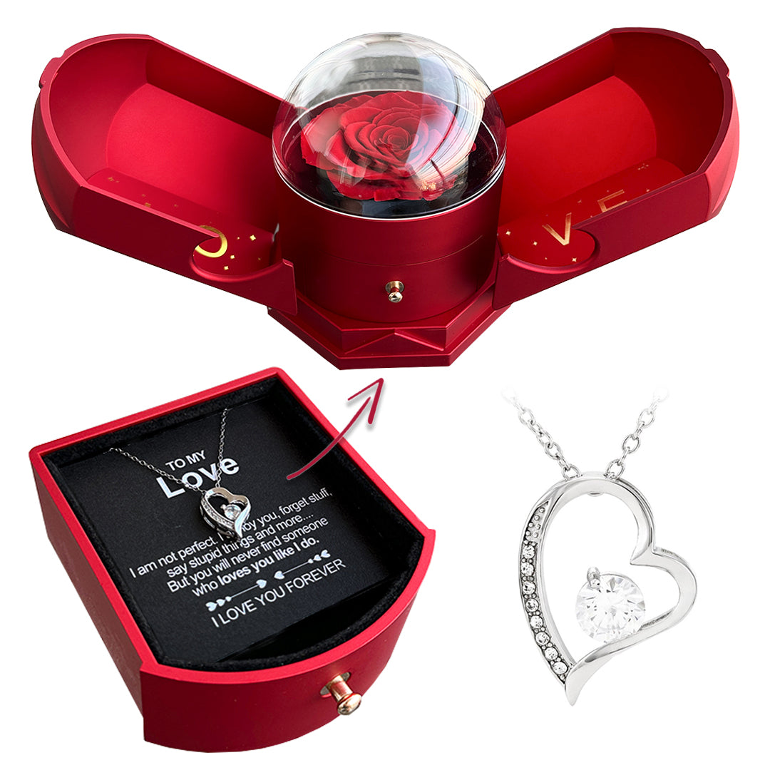 Eternal Rose Box "To My Love" With Diamond Heart Necklace