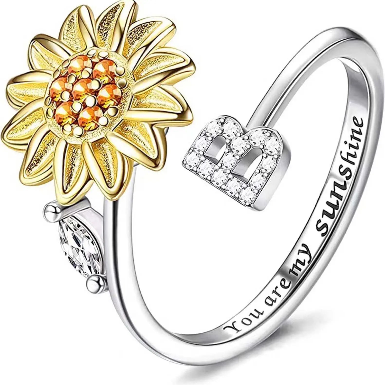 Spinning Sunflower "You Are My Sunshine" Initial Ring
