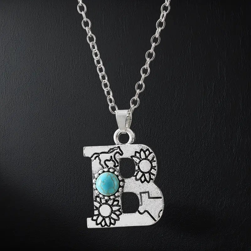 Boho Turquoise Accented Letter Initial Necklace