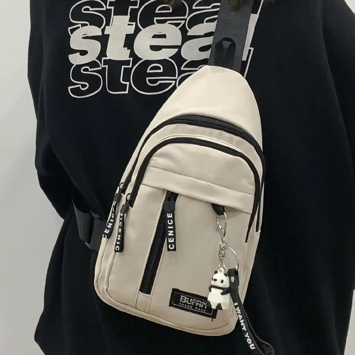 Everyday Multi Pocket Sling Bag with Animal Pendant