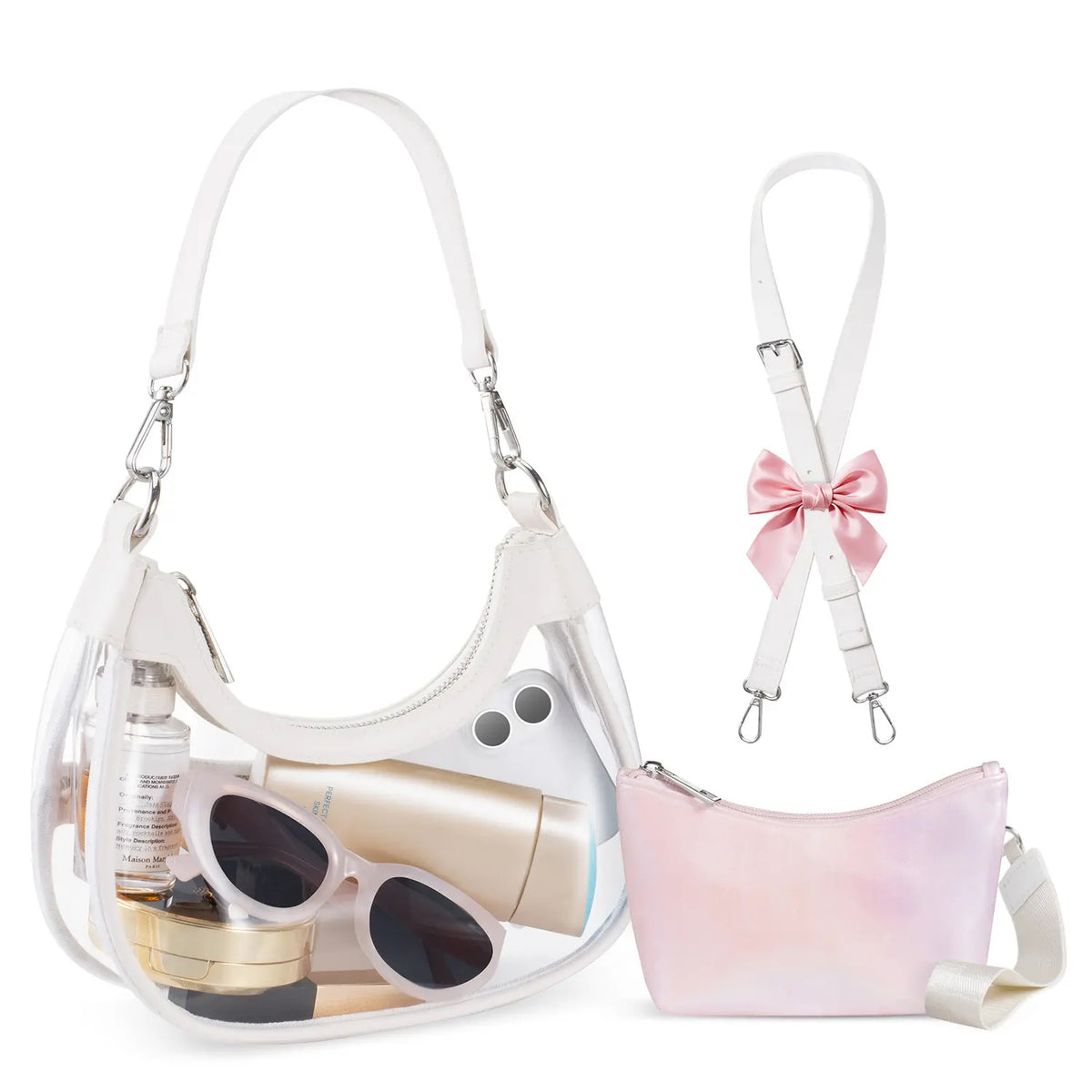 Clear Stadium Crescent Shoulder Bag + Free Wristlet Wallet
