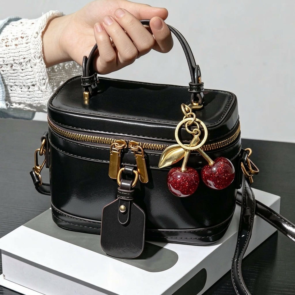 Retro Box Handbag with Cherry Charm