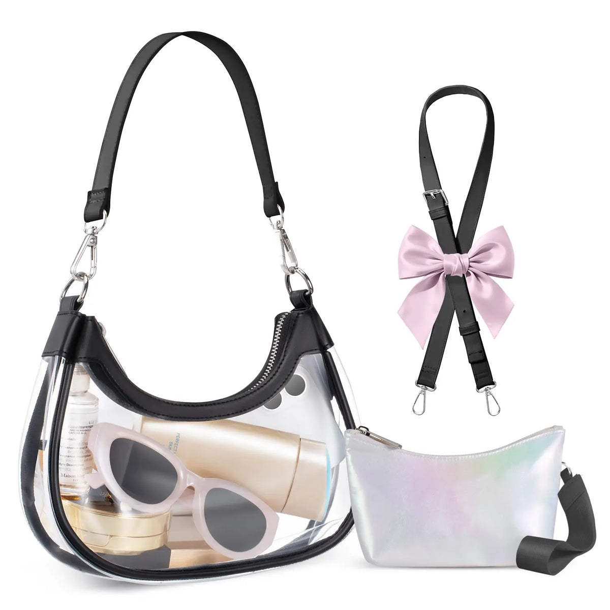 Clear Stadium Crescent Shoulder Bag + Free Wristlet Wallet