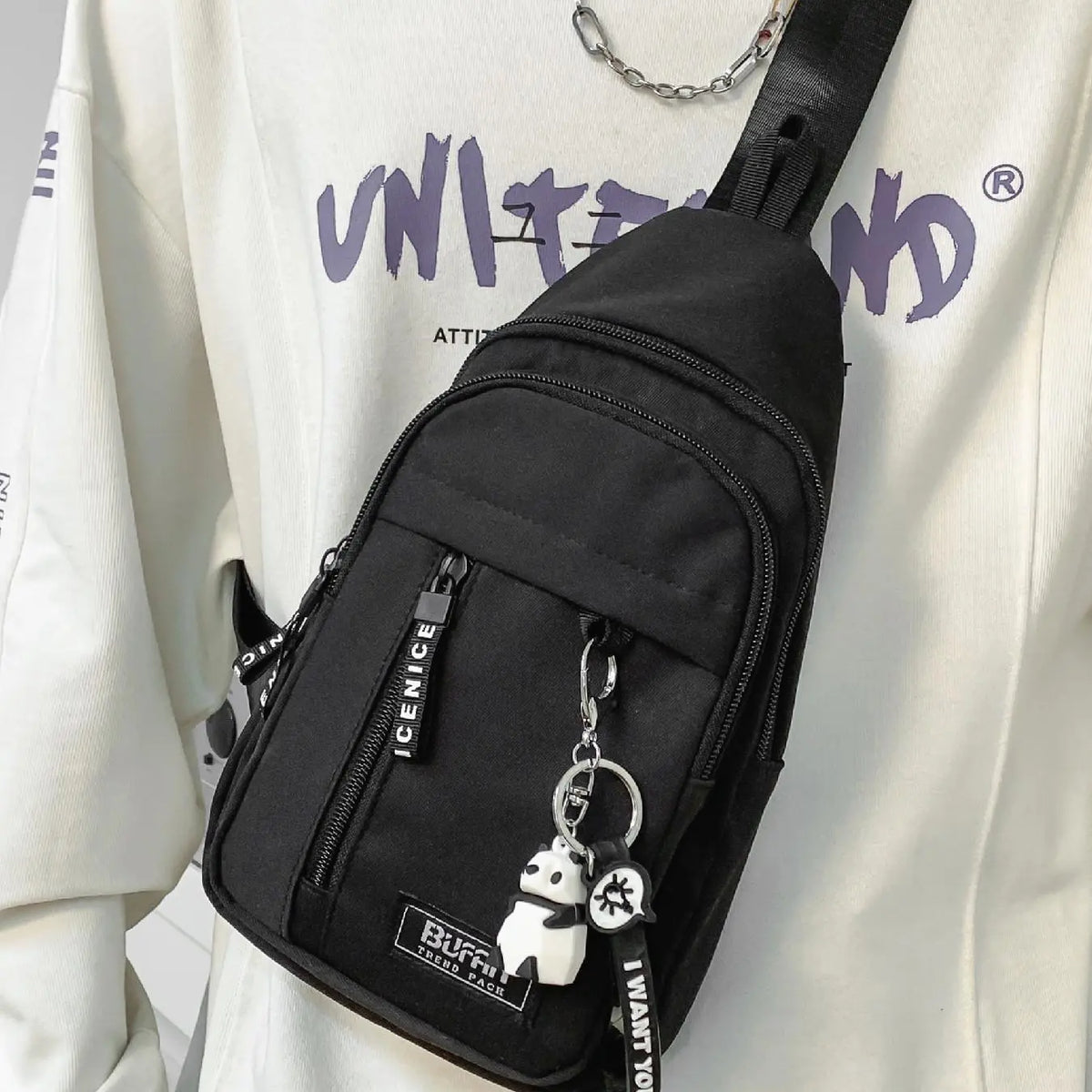 Everyday Multi Pocket Sling Bag with Animal Pendant