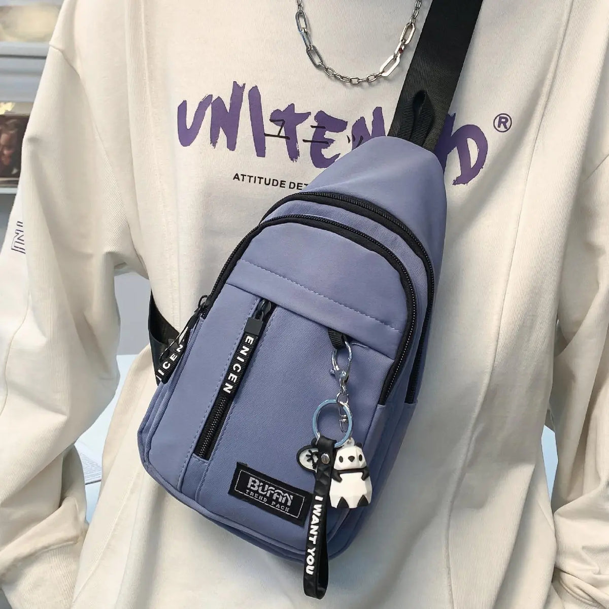 Everyday Multi Pocket Sling Bag with Animal Pendant