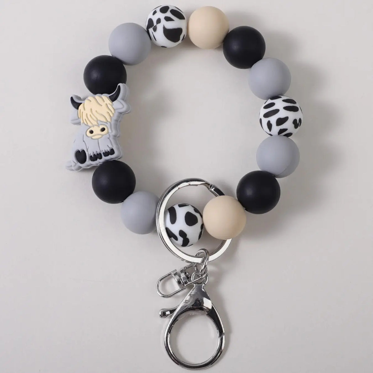 Cute Cow Charm Beaded Wrist Keychain