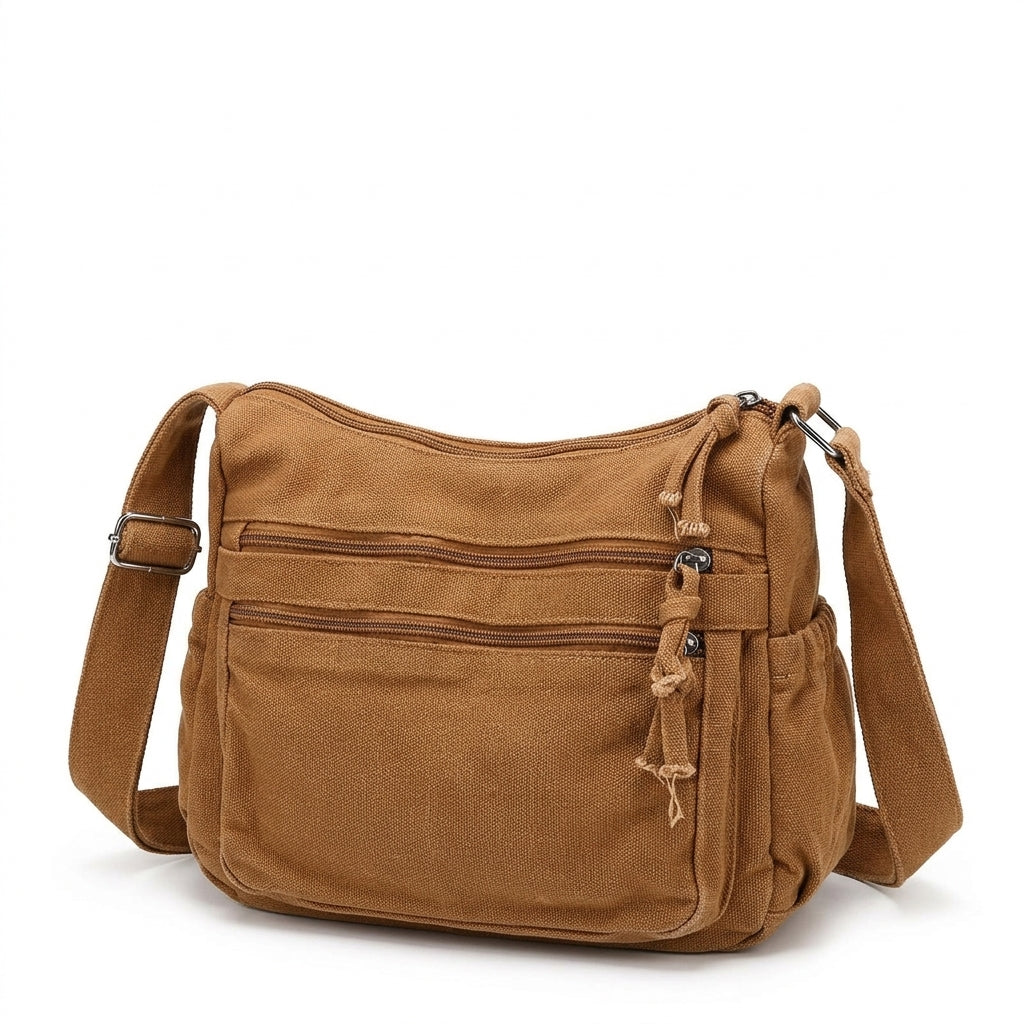 Multi-Pocket Canvas Crossbody Bag