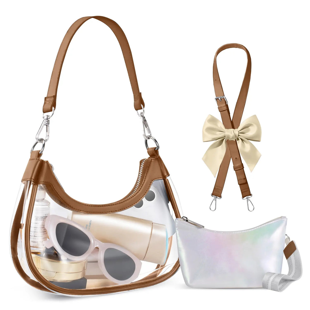 Clear Stadium Crescent Shoulder Bag + Free Wristlet Wallet