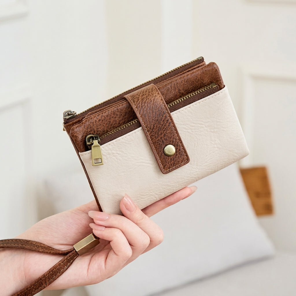RFID Blocking Elegant Zipper Buttoned Wallet