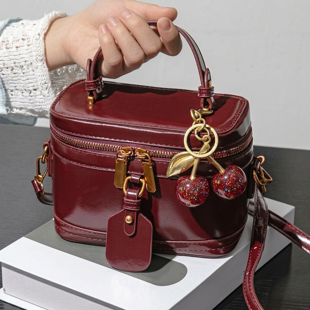 Retro Box Handbag with Cherry Charm