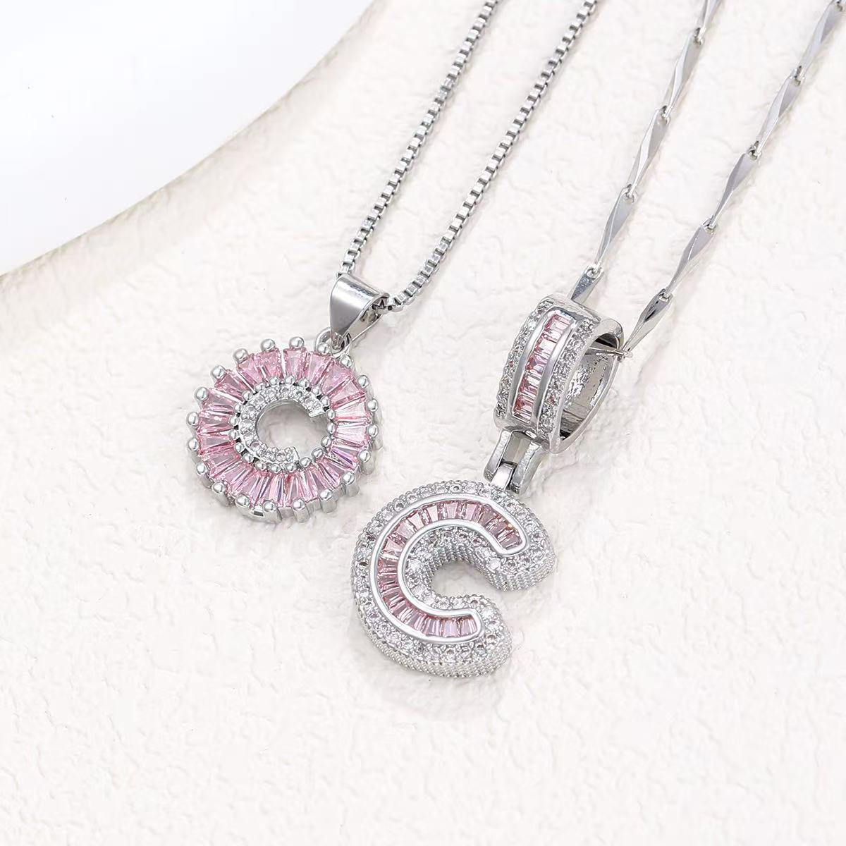 2pc 14k Diamond Letter Initial Necklaces (Limited Pink Edition)