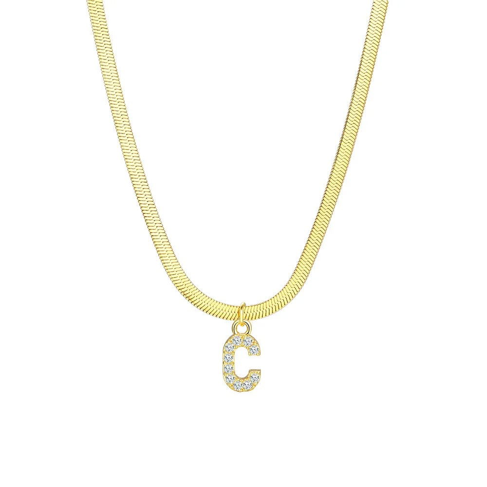 Dainty Diamond Letter Initial Herringbone Necklace