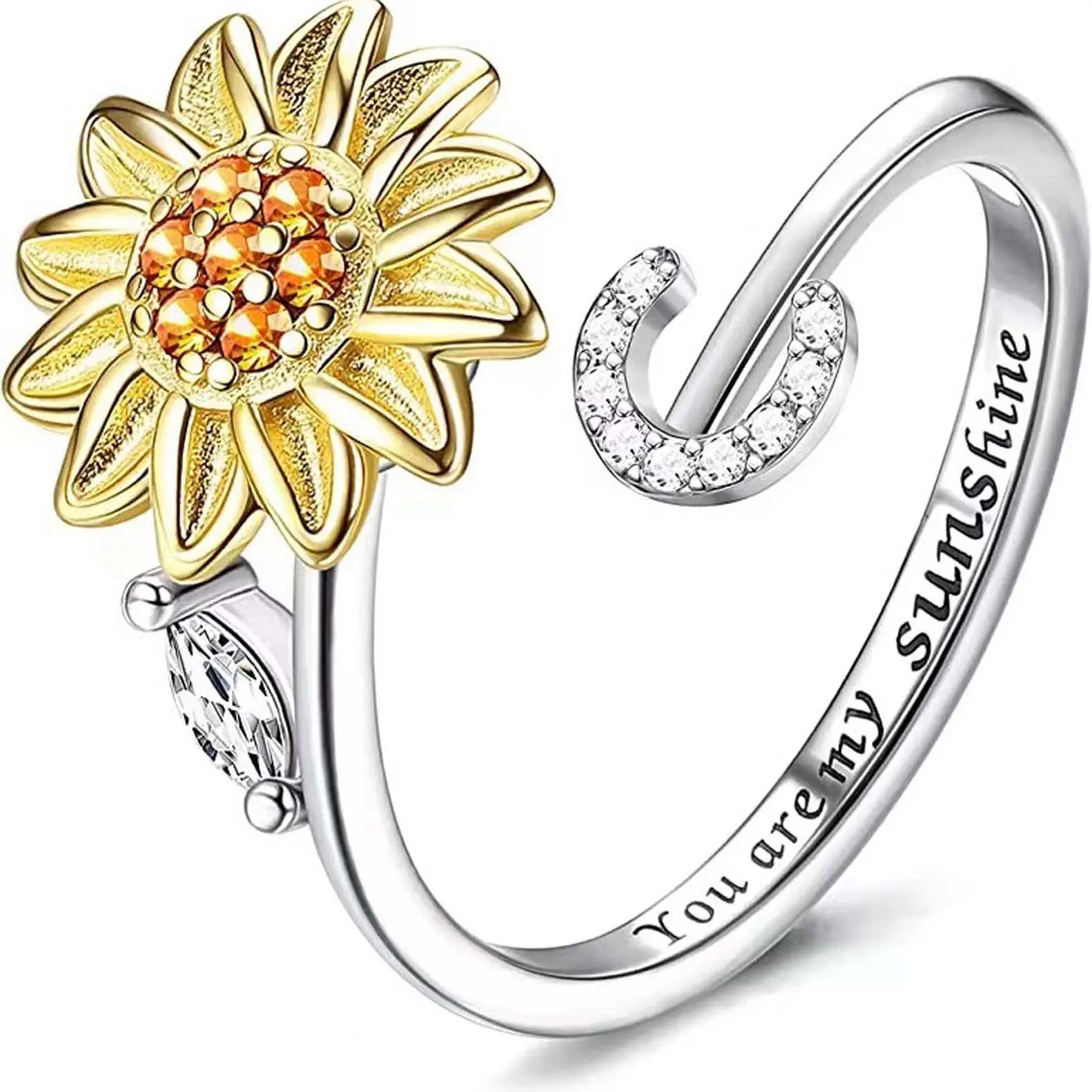 Spinning Sunflower "You Are My Sunshine" Initial Ring