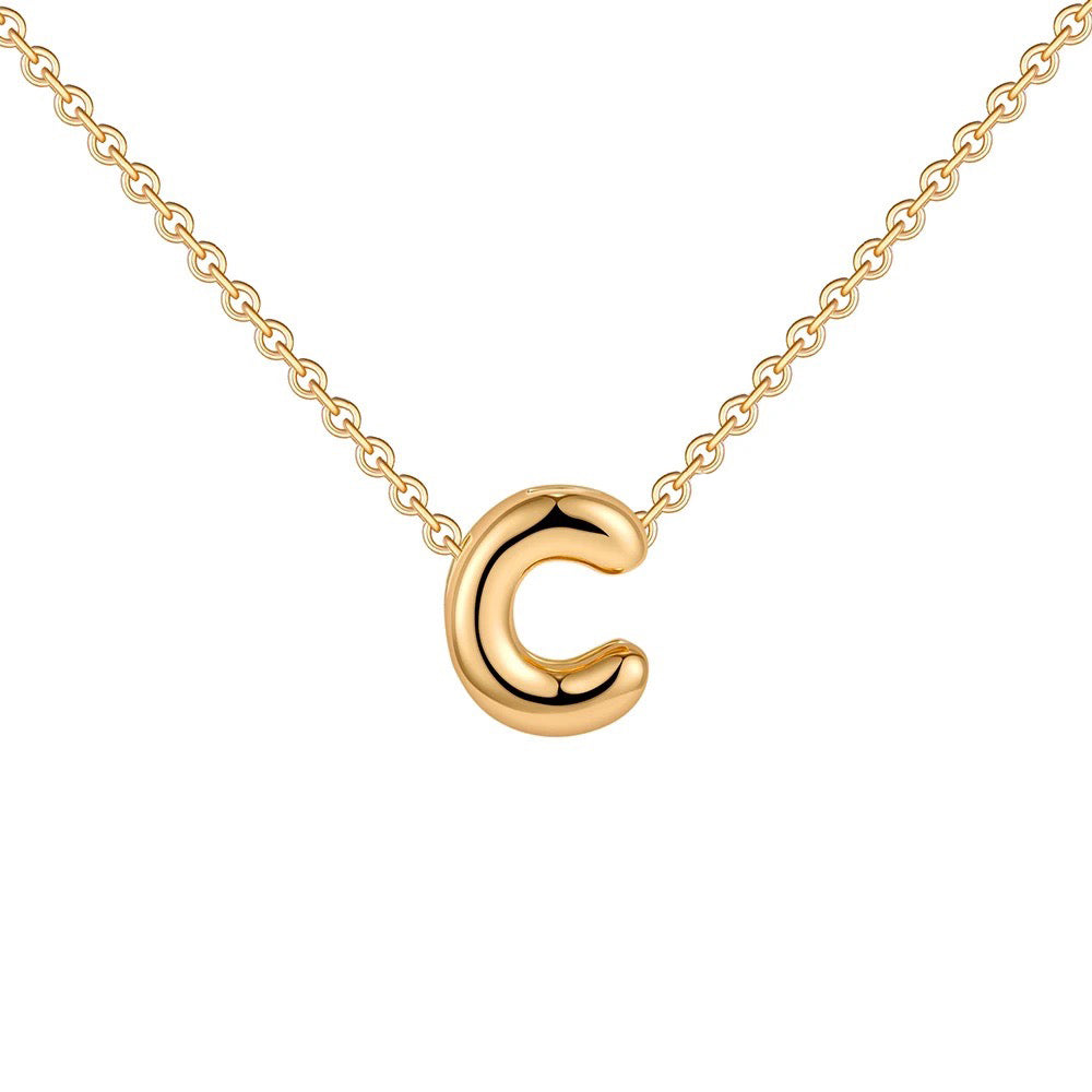 Dainty Bubble Letter Initial Necklace