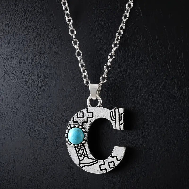 Boho Turquoise Accented Letter Initial Necklace