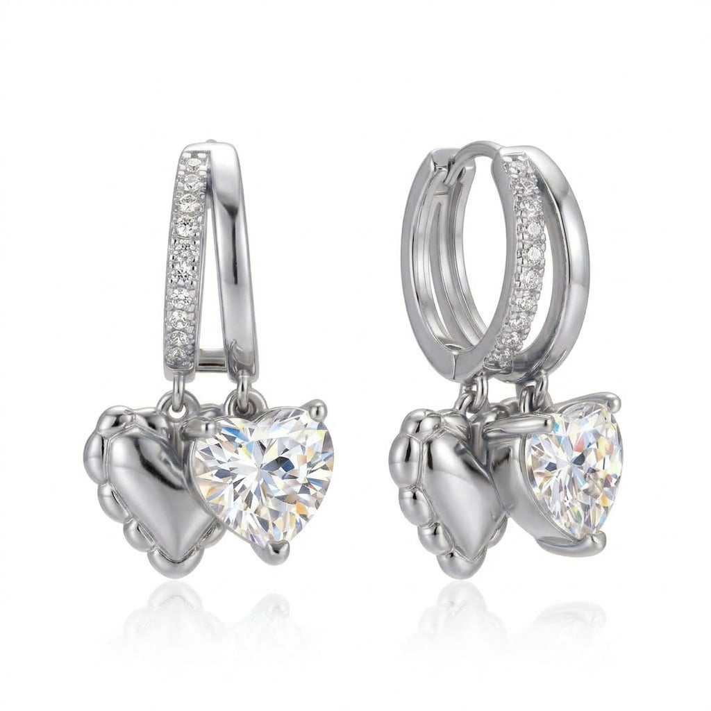 14k Elegant Double Heart Huggie Hoop Earrings