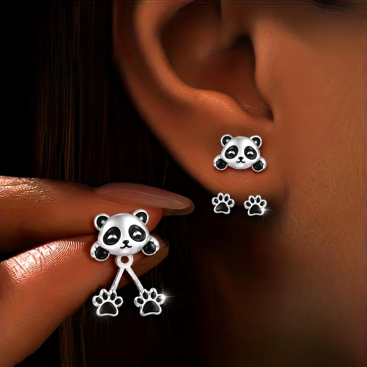 Cute Panda Paw Earring Set